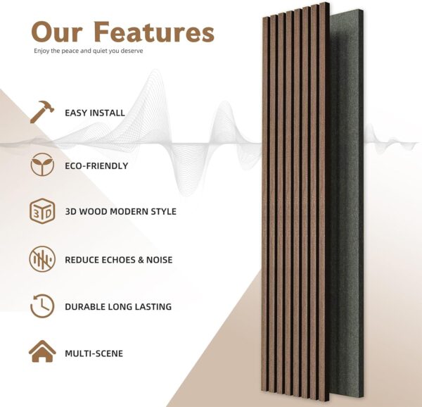 4 Pack Wood Wall Panels, MDF Soundproof 3D Wall Paneling for Interior Wall Decor, Wood Textured Acoustic Fluted Accent Wall Panel,Sound Absorbing,Walnut, 94 Inch