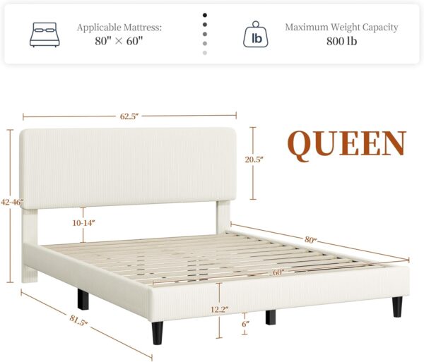 Yaheetech Queen Bed Frames with Adjustable Headboard, Chenille Fabric Upholstered Headboard/Platform Bed, Queen Size Bed Frame No Box Spring Needed/Wood Slats Support/Easy Assembly/Beige