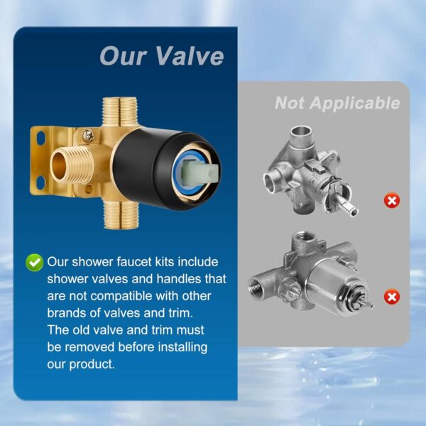 HUCKLE Bathroom Shower Head with Tub Faucet, 8-Inch Black Rainfall Shower Head with Shower Valve, Stainless Steels Shower System, Bathtub Faucet Set with Shower Valve Kit