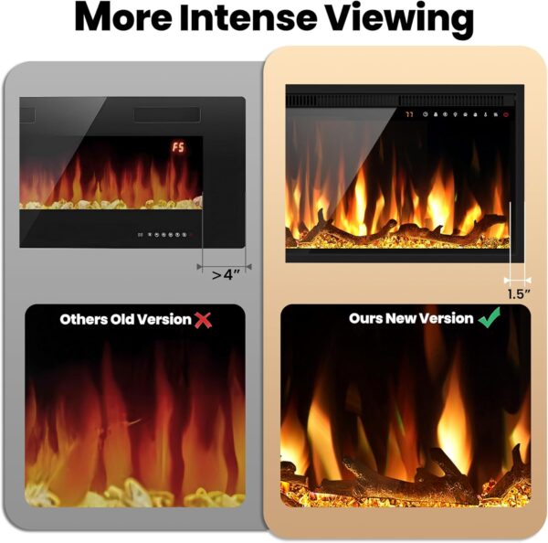 Smart 36" WiFi-Enabled Electric Fireplace Heater, Recessed in-Wall and Wall-Mounted Linear Fireplace,Compatible with Alexa,13 Adjustable Flame Color and 5 Brightness,1500/750 Watt Heater,Black