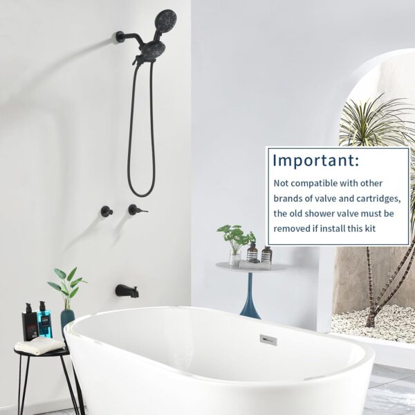 2 Handle Shower Faucet Set with Tub Spout Bathtub Shower Faucet Combo Set Shower System Complete Tub and Shower Trim Kit Matte Black Wall Mounted Two Handles Shower Fixtures