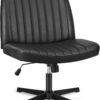 OLIXIS Criss Cross Legged Chairs Armless No Wheels Wide Seat Height Adjustable Swivel Padded PU Leather Home Office Desk Seating for Bedroom, Student, Study Room