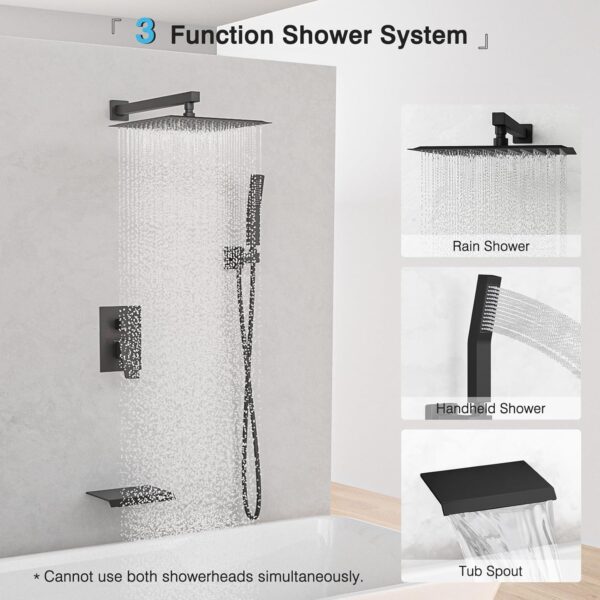 USHOWER 10 Inch Shower Head System with Tub Spout, High Pressure Shower System with Handheld Spray Combo, Wall Mounted Bathtub Shower Faucet Set, Matte Black (With Shower Valve)