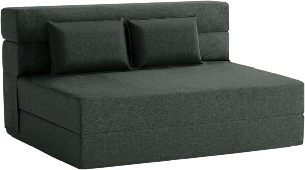 FILUXE Convertible Folding Sofa Bed - Sleeper Chair with Pillow, Modern Linen Fabric Floor & Futon Couch, Foldable Mattress for Living Room/Dorm/Guest Use/Home Office/Apartment, Queen Size, Dark Gray