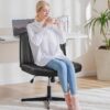 OLIXIS Criss Cross Legged Chairs Armless No Wheels Wide Seat Height Adjustable Swivel Padded PU Leather Home Office Desk Seating for Bedroom, Student, Study Room