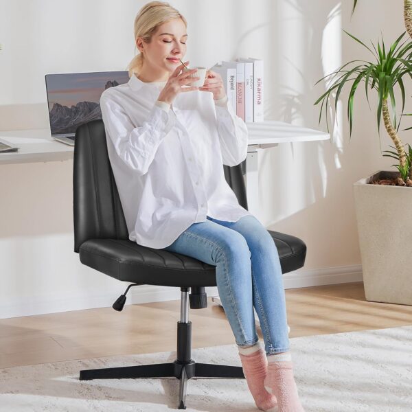 OLIXIS Criss Cross Legged Chairs Armless No Wheels Wide Seat Height Adjustable Swivel Padded PU Leather Home Office Desk Seating for Bedroom, Student, Study Room