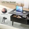 OLIXIS Wood Lift Top Coffee Table with Hidden Compartment and Large Storage Shelf, Lift Tabletop Dining Center Table for Home Living Room Office, Black