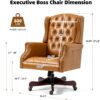 ECOTOUGE Tufted Office Chair, Faux Leather Executive Desk Chair w/High Back & Nail Head Trim, Ergonomic Wingback PC Chair for Home, Office and Living Room, Brown