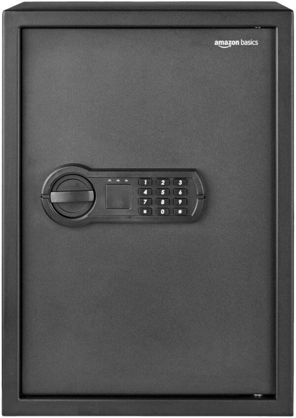 Amazon Basics Small Safe For Home, Steel Security, Electronic, Programmable Keypad Lock Box, 1.8 Cubic Feet, Black