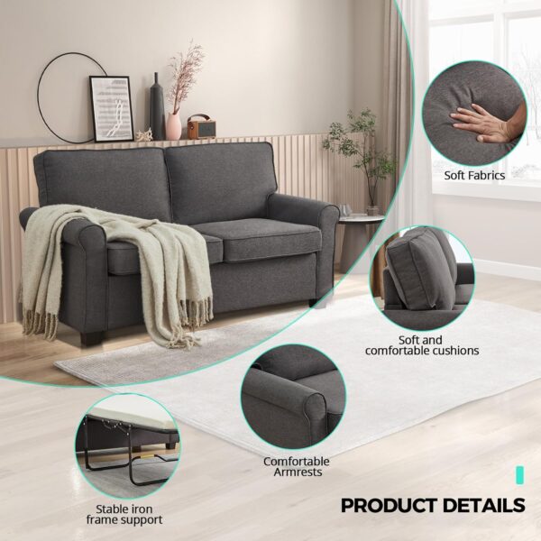 Convertible Pull Out Sofa Bed - Modern Sofa Sleeper Couch, Pull-Out Bed, 2 in 1 Loveseat Sofa Bed for Living Room & Bedroom, Futon Sofa Bed, Small Sofa Bed for Apartment, Grey