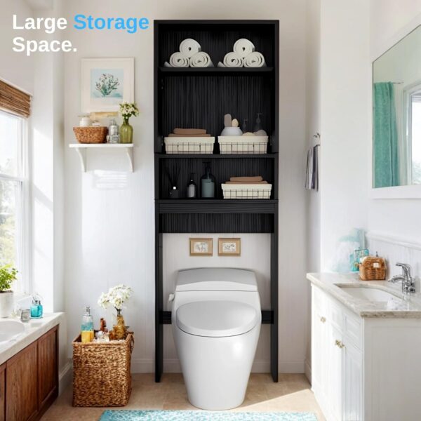 Over The Toilet Storage Cabinet – Wood Bathroom Shelf Above Toilet with Double Doors, Bathroom Storage Cabinet Organizer, Black
