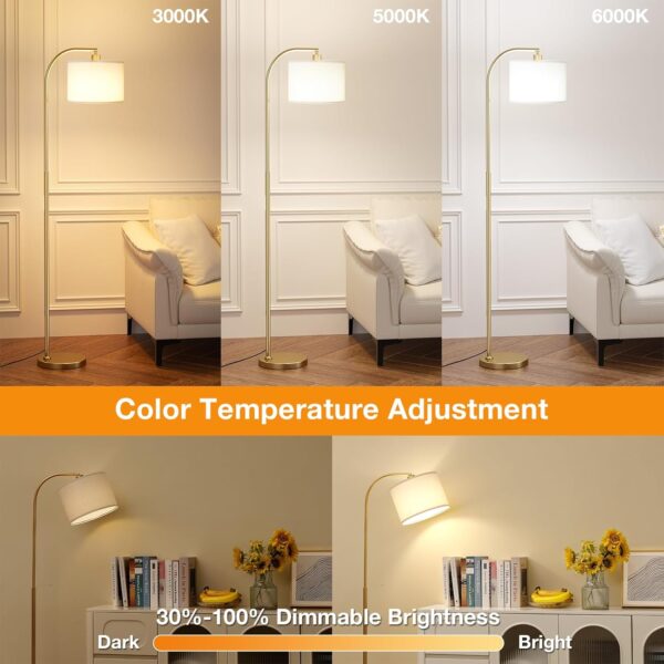 Ambimall Gold Arc Floor Lamp with Remote - Dimmable Bulb, Colors Temperature Adjustable, Easy Assembly, Modern Standing Lamp for Living Room Bedroom Office Reading Room Nursery (Beige Linen Shade)