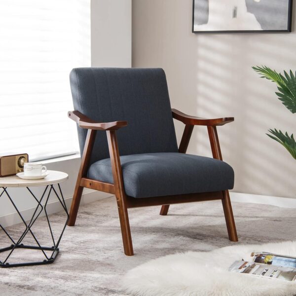 Giantex Mid-Century Modern Accent Chair - Comfy Upholstered Lounge Chair with Arms, Anti-Slip Felt Pads, Wooden Frame Soft Padded Arm Chairs for Living Room, Bedroom, Office, Study, Gray