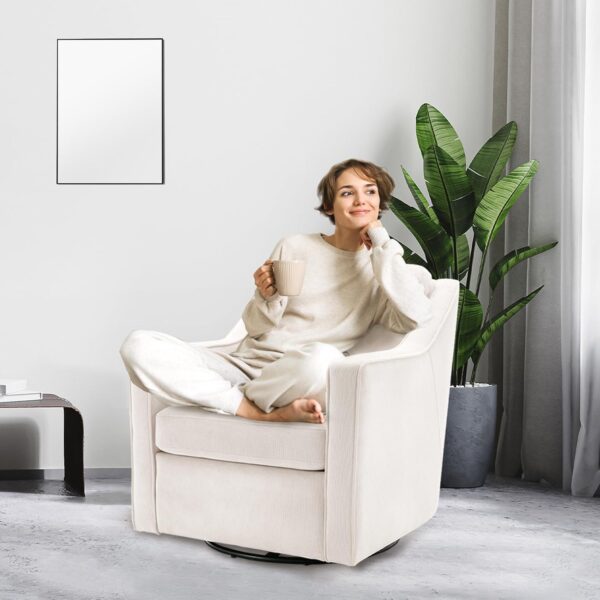 COLAMY Upholstered 360° Swivel Accent Chair with Track Arms, Thick Padded Arm Chair with Solid Metal Base, Comfortable Mid-Century Sofa Chair Modern Reading Chair for Living Room and Bedroom, Beige