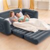 Intex Inflatable Pull-Out Sofa: Velvety Surface, 2-in-1 Valve, Cupholder, 46" x 88" x 26" - Blow-Up Couch and Folding Queen Size Air Mattress Bed