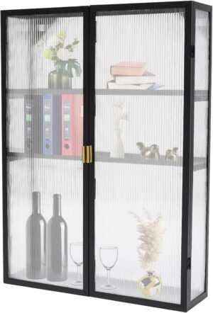 Wall Cabinet with Door, Black Retro Style Double PC Wall Cabinet Wall Cabinets with Adjustable Shelf for Storage Solutions in Bathrooms, Kitchens, Laundry Rooms, Home Offices