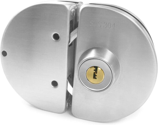 Fits on 1/2" Glass,10 mm -12 mm, Glass Door Lock, Stainless Steel Double Bolts Swing Push Sliding Access Control Office Glass Door Lock with 5 Keys