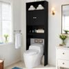 Over The Toilet Storage Cabinet – Wood Bathroom Shelf Above Toilet with Double Doors, Bathroom Storage Cabinet Organizer, Black