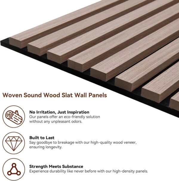 Woven Sound Wood Panels for Wall, Functionality and Durability, Enhanced Acoustic & Sound Proof Fluted Design, Versatile Wood Slat Wall Decor for Home & Office, 2 Pack Deep Gray, 47.2x12.5 Inch