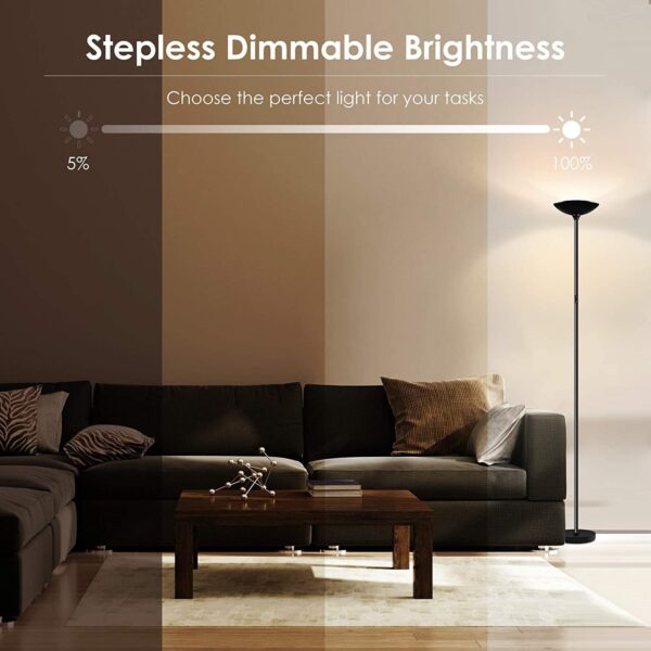 Floor Lamp, Standing Lamp, 20W 2000LM LED Torchiere Floor Lamp, Stepless Dimmable, Touch Control, 3000K Daylight, 50000hrs Lifespan, Floor Lamps for Living Room, Standing Lamps for Bedroom, Office