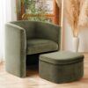 COLAMY Upholstered Velvet Barrel Accent Chair with Storage Ottoman, Morden Living Room Chair with Lounge Seat for Bedroom/Reading Spaces, Green