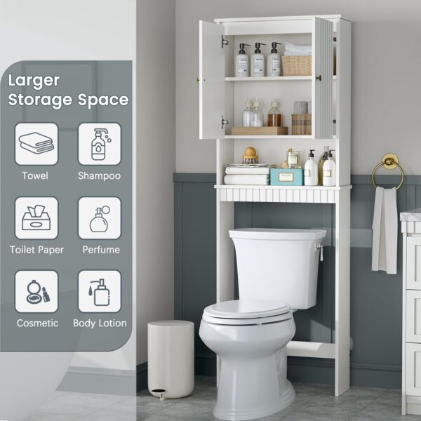 Over The Toilet Storage Cabinet, Over Toilet Storage with Fluted Door, Over The Toilet Storage Bathroom Organizer, Bathroom Shelf Over Toilet, Behind The Toilet Storage Cabinet Organizer, White