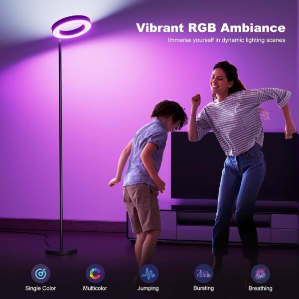 42W Bright RGB Floor Lamp, Dual-Sided LED Standing Lamp with Remote, Stepless Dimmable, Modern Color Changing Torchiere Tall Lamps for Living Room Bedroom Office Gaming Party