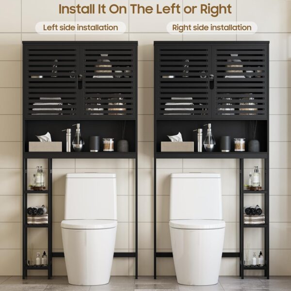 Over The Toilet Storage Cabinet, Bamboo Bathroom Cabinet with Adjustable Inside Shelf and Open Shelves, Freestanding Space-Saving Toilet Rack with Anti-Tip Design for Bathroom, Laundry, Black
