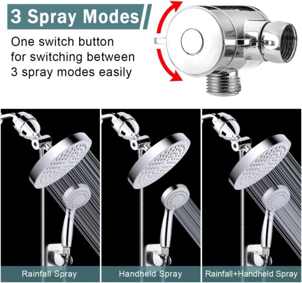 71TdHsGHZeL._AC_SL1200_.jpg Taiker Filtered Shower Head, High Pressure Rainfall Shower Head/Handheld Shower Filter Combo, Luxury Modern Chrome Plated with 60'' Hose Anti-leak with Holder (Silver)