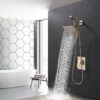All Metal Shower Faucet Set, Dual Square Shower Head System with Handheld Wand & Rainfall Showerhead, Diverter, Hose Complete Combo, Pressure Balance Rough-in Valve Included