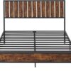 GAOMON Queen Bed Frame with Headboard Footboard Rustic Wood Farmhouse Platform Metal Wrought Rod Slat Bedframe, No Box Spring Needed, Easy Assembly, Farm House Base Beds Foundation-Queen Size