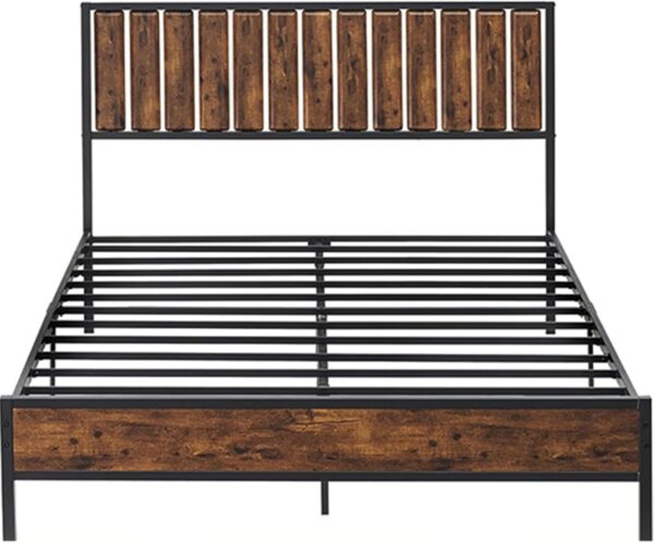 GAOMON Queen Bed Frame with Headboard Footboard Rustic Wood Farmhouse Platform Metal Wrought Rod Slat Bedframe, No Box Spring Needed, Easy Assembly, Farm House Base Beds Foundation-Queen Size