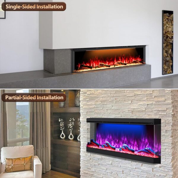 3 Sided Electric Fireplace, 80 inch Fireplace Inserts Fire Place Heater, Realistic 251 RGB Flame with 3 LED Lights, Smart WiFi, Remote Control, Log and Crystals