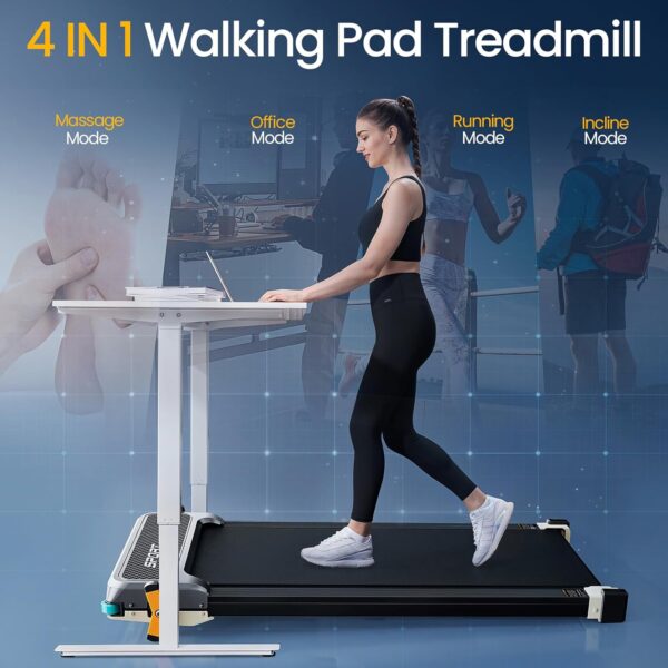 2 Side Walking Pad with Incline Massage Function, 2 in 1 Under Desk Walking Pad and Foot Massager Treadmills for Home/Office, Portable Treadmill with Remote Control LED Display