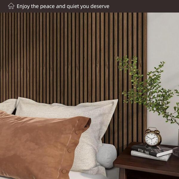 4 Pack Wood Wall Panels, MDF Soundproof 3D Wall Paneling for Interior Wall Decor, Wood Textured Acoustic Fluted Accent Wall Panel,Sound Absorbing,Walnut, 94 Inch