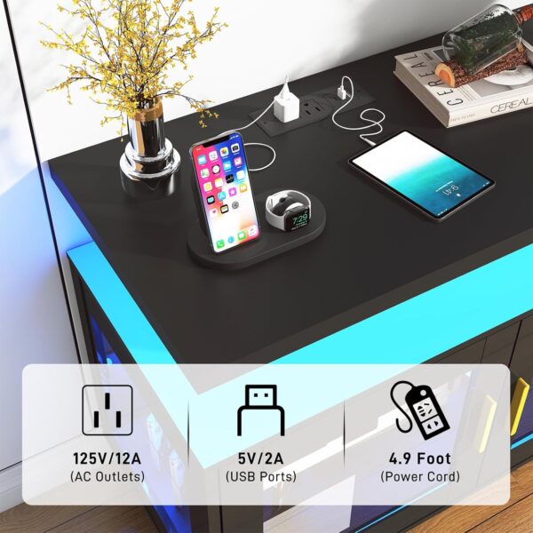 71" LED TV Stand with Power Outlet,High Gloss Modern Black TV Stands for Living Room for 65 70 80 in TV,TV Gaming Entertainment Center w/Adjustable Shelves for Living Room Bedroom