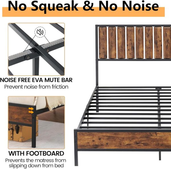 GAOMON Queen Bed Frame with Headboard Footboard Rustic Wood Farmhouse Platform Metal Wrought Rod Slat Bedframe, No Box Spring Needed, Easy Assembly, Farm House Base Beds Foundation-Queen Size