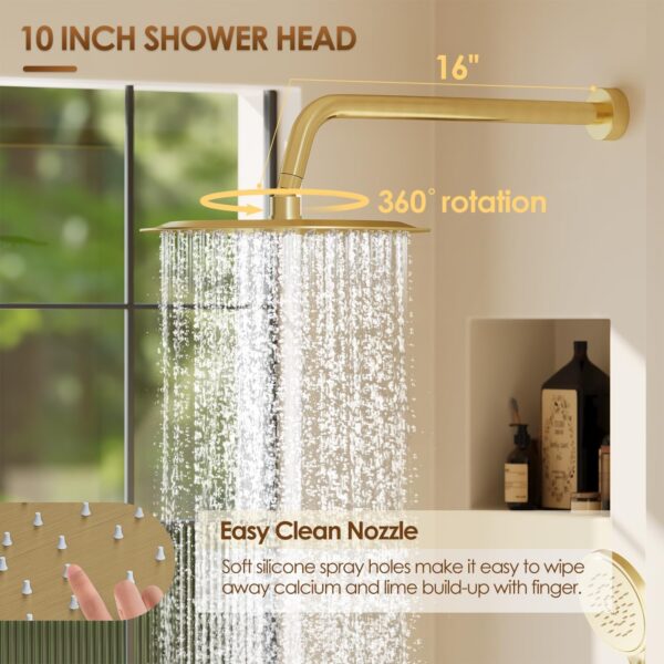 Shower System with Tub Spout, Shower Faucet Set with 10-Inch Rain Shower Head, Handheld Shower head and Shower Faucet Trim valve, Wall Mounted Bathroom Shower Combo Set,Gold