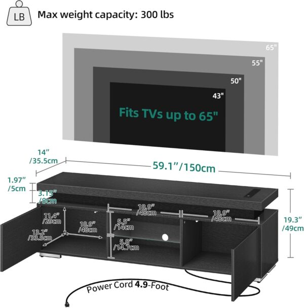 YITAHOME TV Stands for Living Room, 65 55 50 inch TV Stand, Modern Entertainment Center w/Power Outlets, LED Television Stands with Storage, Wood TV Stand, Gaming Media Stand, Black