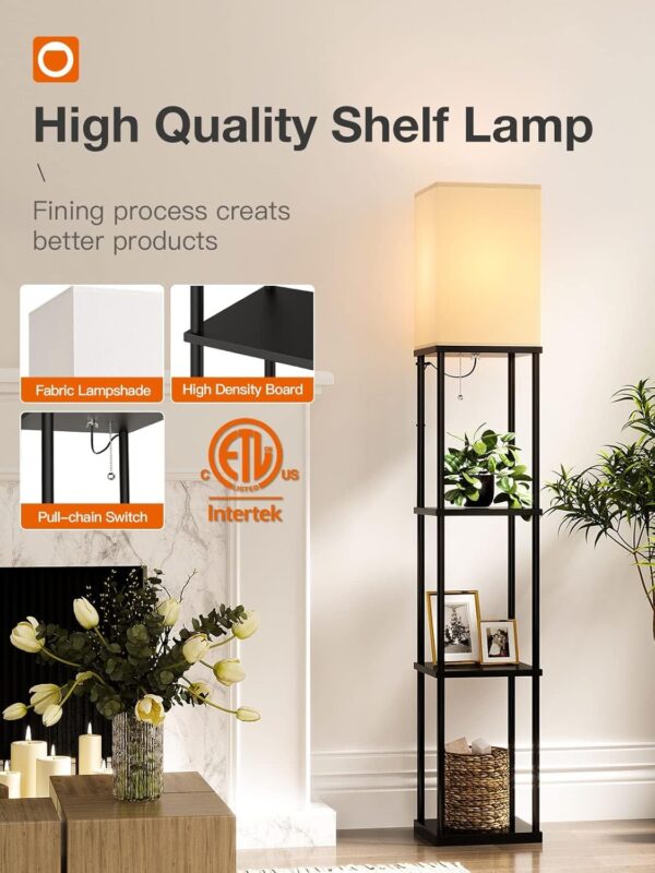 addlon Floor Lamp with Shelves, 4-Tier Modern Shelf Floor Lamp with 3CCT LED Bulb, Display Lamp for Living Room, Bedroom and Office - Black