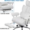 Efomao Desk Office Chair,Big High Back PU Leather Computer Chair,Managerial Executive Swivel Chair with Leg Rest and Lumbar Support,White Office Chair