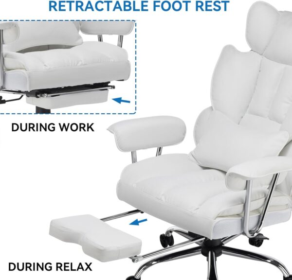 Efomao Desk Office Chair,Big High Back PU Leather Computer Chair,Managerial Executive Swivel Chair with Leg Rest and Lumbar Support,White Office Chair
