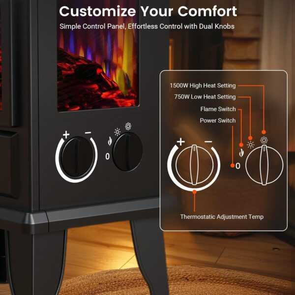 BLITZHOME 18'' Electric Fireplace Heater, 2 Heating Mode 750/1500W, 3D Realistic Flame, Thermostat Control, Safety Protection, Portable Freestanding Fire Places Stove for Home, Small Space