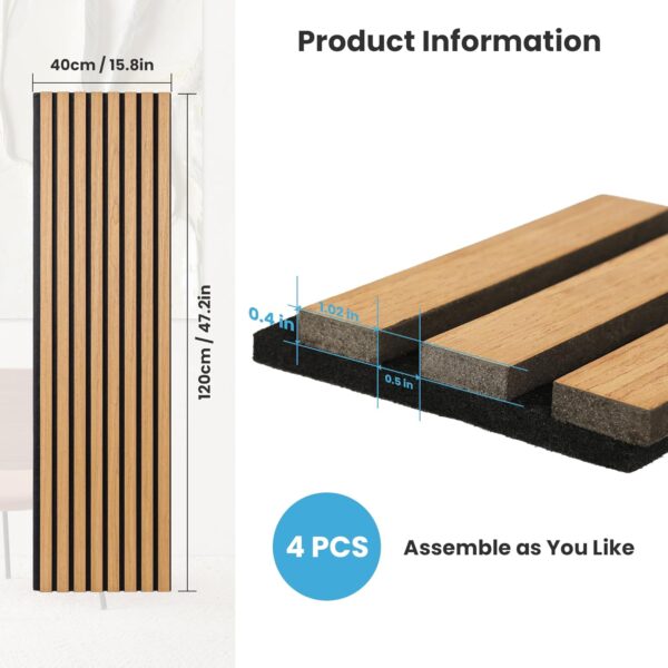 4PCS Wall Panels,3D Wood Slat Acoustic Panels Grooved Soundproof Ceiling Panels with PET Fiber Backing Decorative Wooden Sound Absorption Boards for Home Theaters, Studios, Offices, Gyms