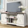 4 EVER WINNER White TV Stand for 65 inch TV for Living Room, Modern Farmhouse Barn Door TV Stand with Storage Cabinets and Adjustable Shelves for Bedroom, Media Entertainment Center TV Console Table