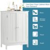 Tangkula Bathroom Floor Cabinet, Freestanding Storage Cabinet with Double Doors and Shelf, Modern Home Furniture, Wooden Home Organizer for Living Room, Bathroom Cabinet, White