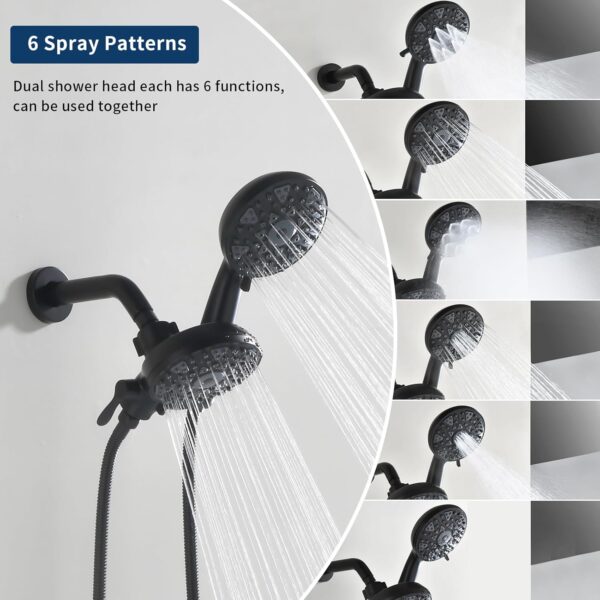 2 Handle Shower Faucet Set with Tub Spout Bathtub Shower Faucet Combo Set Shower System Complete Tub and Shower Trim Kit Matte Black Wall Mounted Two Handles Shower Fixtures