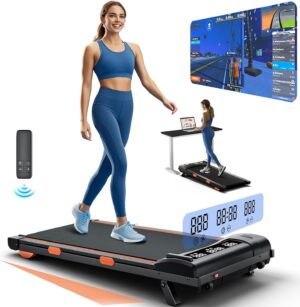 12% Incline Walking Pad Treadmill, Full-Screen Display, Under Desk Treadmill with Incline, Portable Treadmills for Home Office, Compact Walking Treadmill, APP/Remote Control, 300+ lb Capacity,