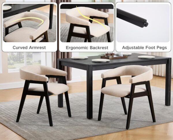 CIM0TA Modern Barrel Dining Chairs with Arms Set of 6, Upholstered Fabric Kitchen & Dining Room Chairs with Open Back/Black Wood Legs, Comfortable Side Chairs, Linen Beige