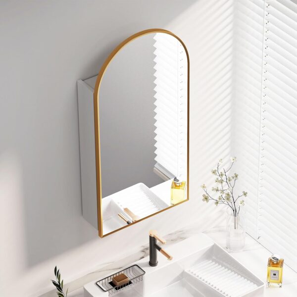 Arched Medicine Cabinet with Mirror,Arch Bathroom Medicine Cabinet with 3 Shelves,Wall Mounted Only,16x31 Inch